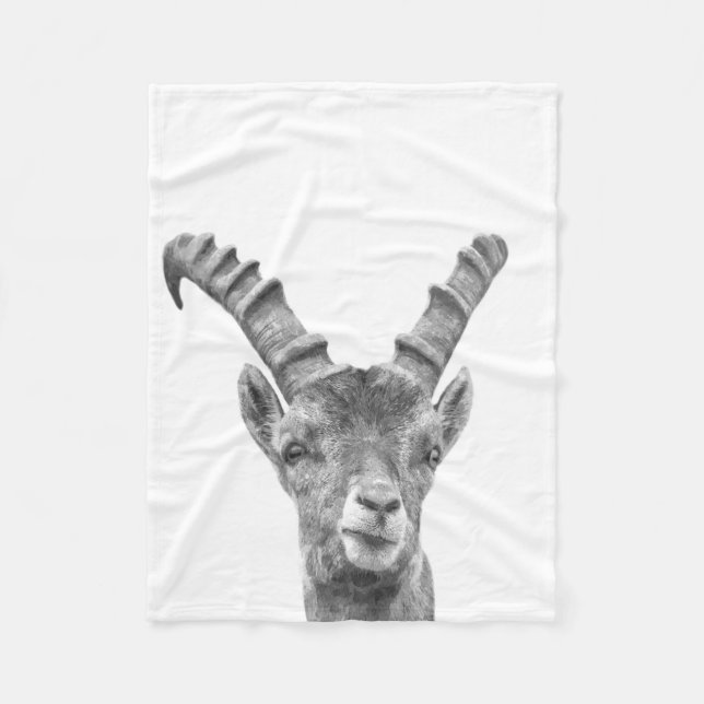 Svartvitt capricorndjurporträtt fleecefilt (Framsidan)