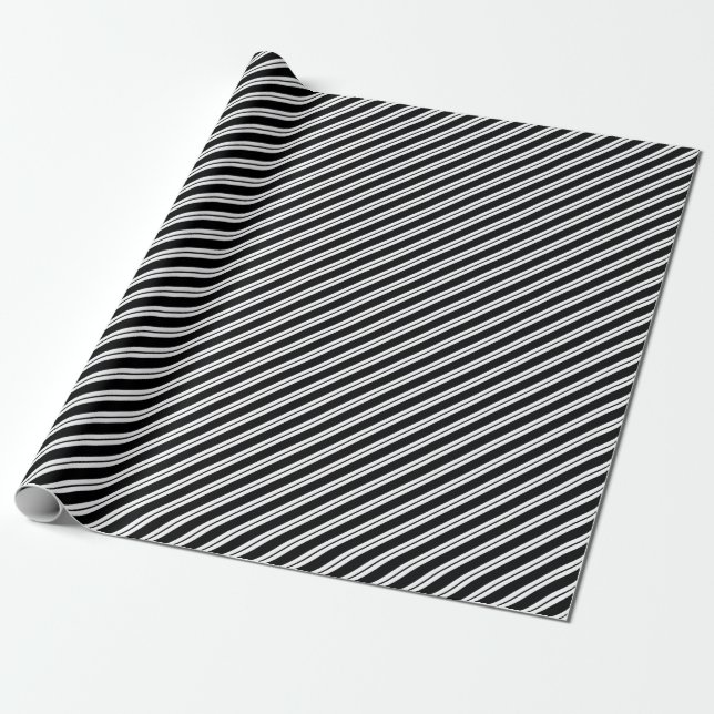 Svartvitt diagonalt Rand med flera bredder Presentpapper (Utrullad)