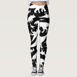 Svartvitt Dinosaurmönster Leggings