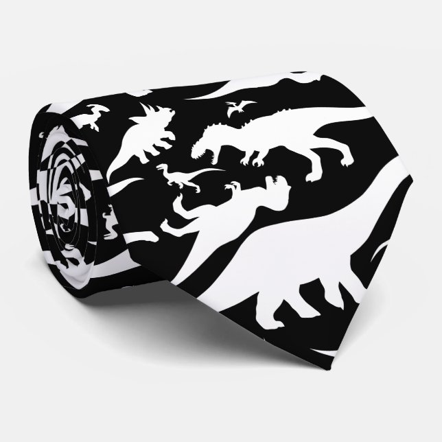 Svartvitt Dinosaurmönster Slips (Rullad)