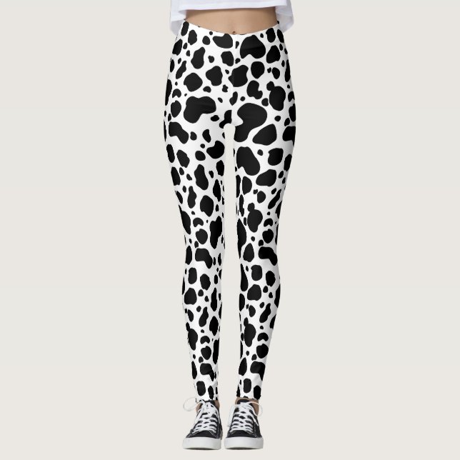 Svartvitt djurt tryck för kofläckmönster leggings (Framsida)