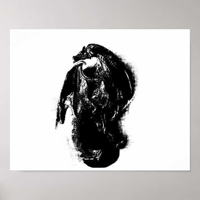 Svartvitt Dragon Poster (Framsidan)