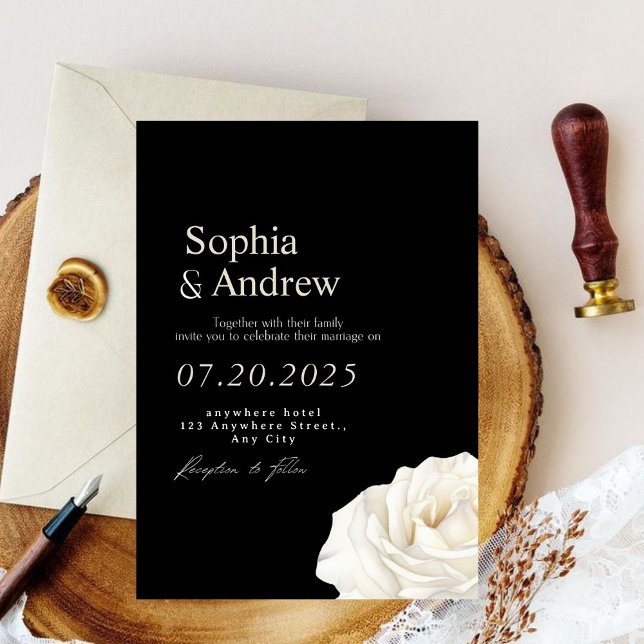 Svartvitt Elegant bröllop-inbjudan Inbjudningar (Black & white Elegant Wedding invitation)