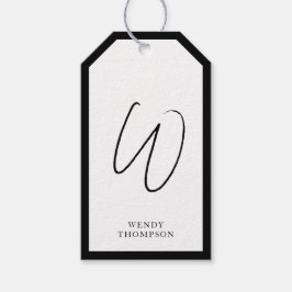 Svartvitt enkelt, minimalistiskt, modernt monogram presentetikett