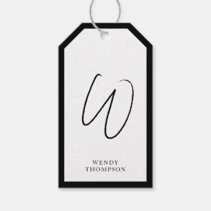 Svartvitt enkelt, minimalistiskt, modernt monogram presentetikett