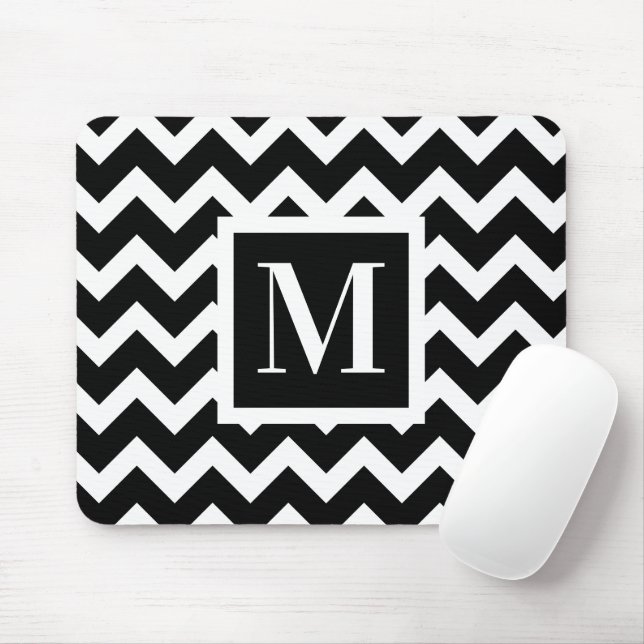 Svartvitt enkelt minimalt Zigzag Monogram Musmatta (Med mus)