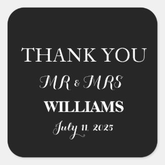 Svartvitt, enkelt skript, minimalistiskt Bröllop Fyrkantigt Klistermärke