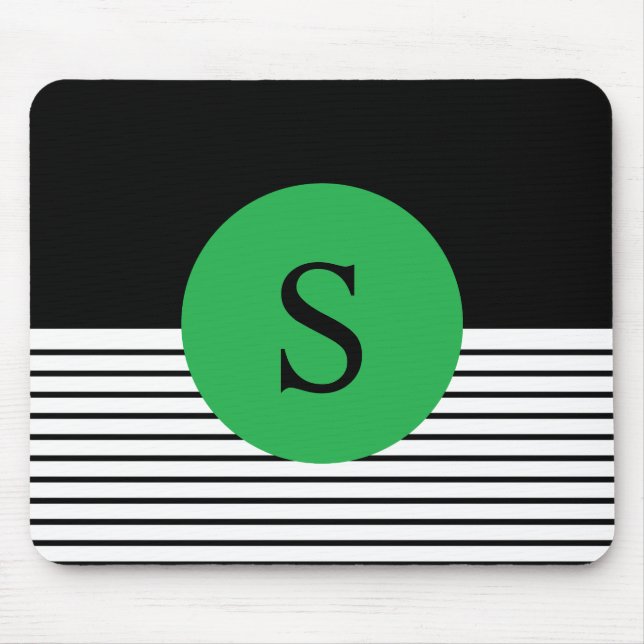 Svartvitt färgblock och Grönt cirkel Musmatta (Framsidan)