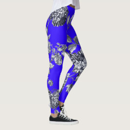 Svartvitt Fransk Blå botaniska Blommigten Toile Leggings