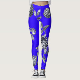 Svartvitt Fransk Blå botaniska Blommigten Toile Leggings