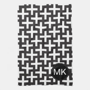 Svartvitt geometriskt kökshandduk