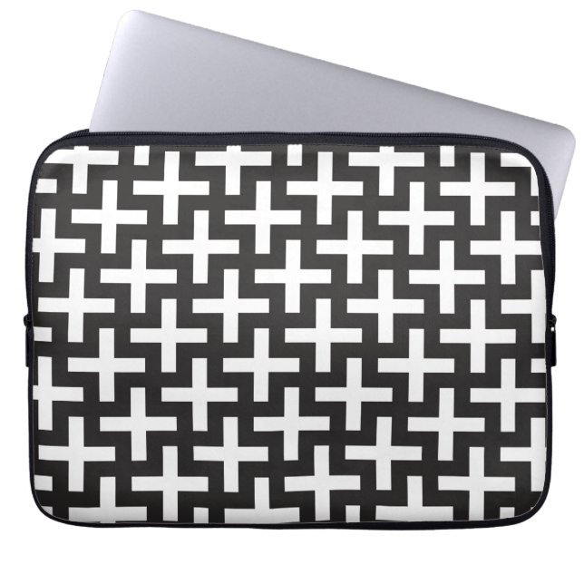 Svartvitt geometriskt laptop sleeve (Framsidan)