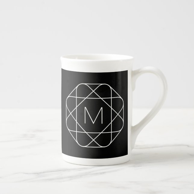 Svartvitt geometriskt monogram benporslin mugg (Höger)