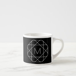 Svartvitt geometriskt monogram espressomugg