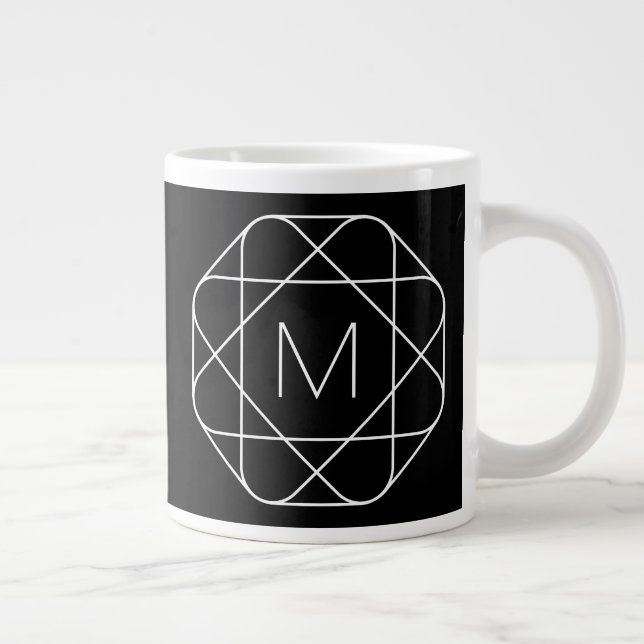 Svartvitt geometriskt monogram jumbo mugg (Höger)