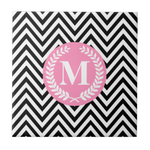 Svartvitt geometriskt monogram kakelplatta