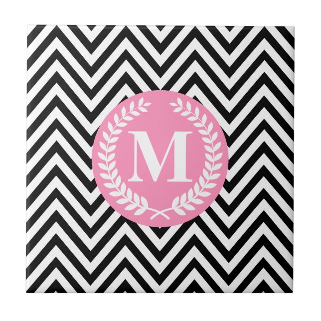 Svartvitt geometriskt monogram kakelplatta (Framsidan)