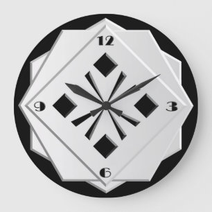 Svartvitt geometriskt mönster för art déco stor klocka