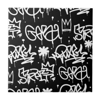 Svartvitt grafittimönster kakelplatta