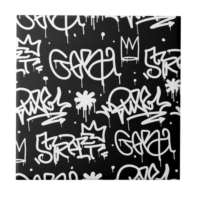 Svartvitt grafittimönster kakelplatta (Framsidan)