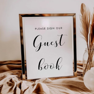 Svartvitt Guestbook bröllop-tecken för elegant Poster