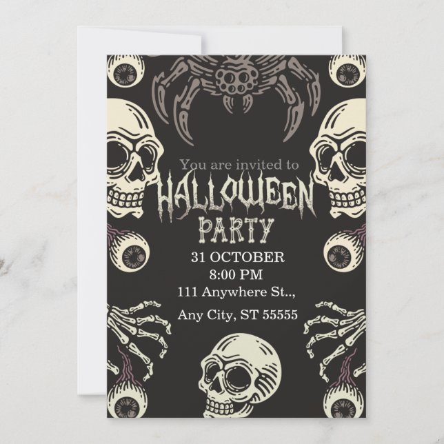Svartvitt Halloween fest-inbjudan Inbjudningar (Framsida)