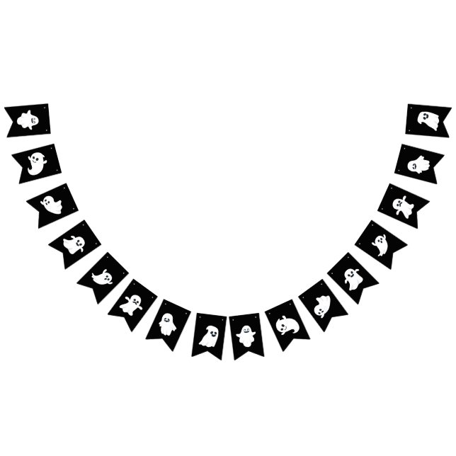 Svartvitt Happy halloween Cute Ghost Vimplar (Alla)