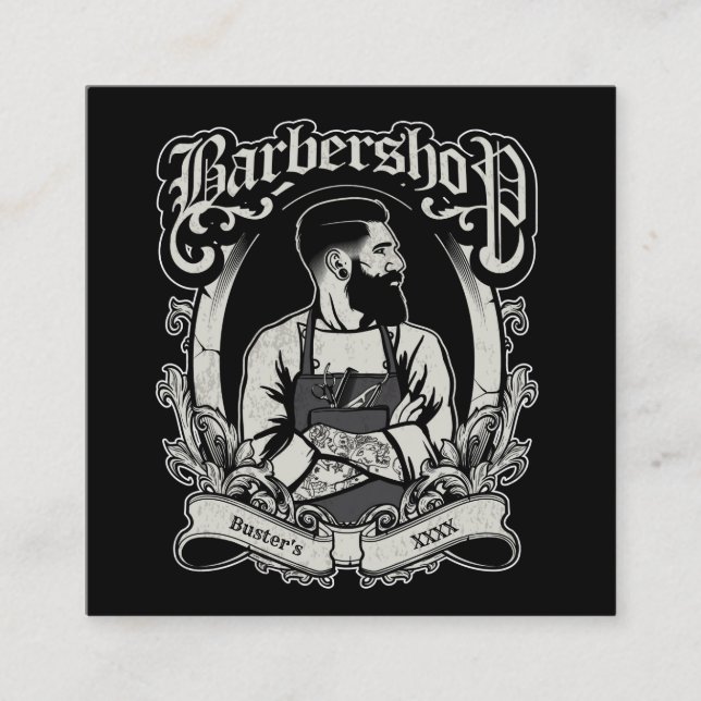 Svartvitt Hipster Square Personalize Fyrkantigt Visitkort (Framsida)