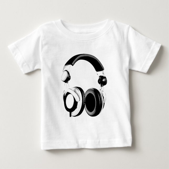 Svartvitt hörlursverk tee shirt (Framsida)