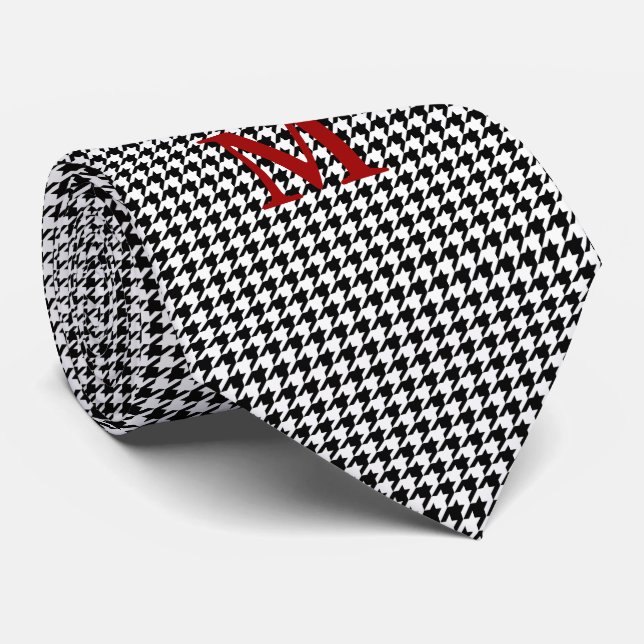 Svartvitt Houndstooth Monogrammed Tie Slips (Rullad)