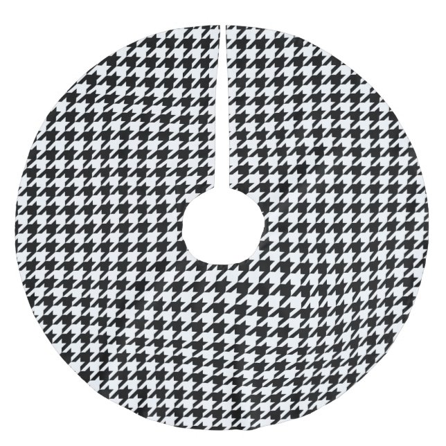 Svartvitt Houndstooth mönster Julgransmatta Borstad Polyester (Framsidan)