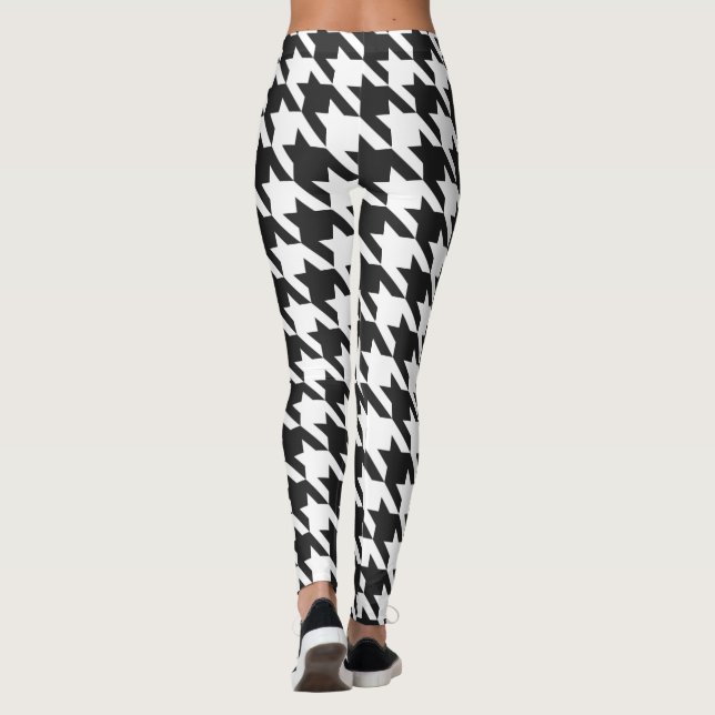 Svartvitt Houndstooth mönster Leggings (Baksida)