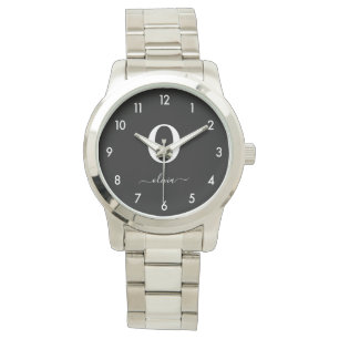 Svartvitt i Monogram Script Namn Personlig Armbandsur