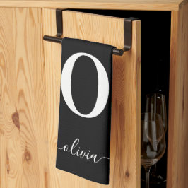 Svartvitt i Monogram Script Namn Personlig Kökshandduk