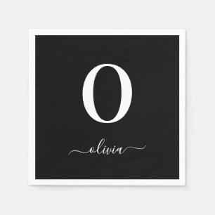 Svartvitt i Monogram Script Namn Personlig Pappersservett