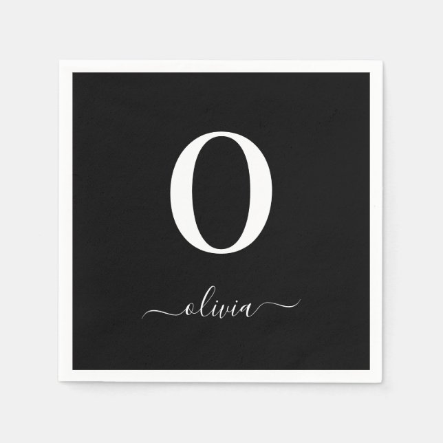 Svartvitt i Monogram Script Namn Personlig Pappersservett (Framsidan)
