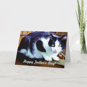 Svartvitt kattkort för lycklig fars dag kort