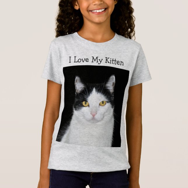 Svartvitt kattporträtt t shirt (Framsida)