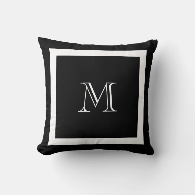 Svartvitt klassiskt monogram Dekorativ kudde (Framsida)