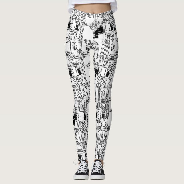 Svartvitt kretskort  leggings (Framsida)