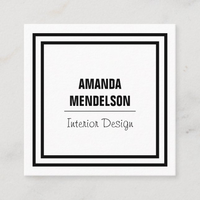 Svartvitt kvadrera fyrkantigt visitkort (Framsida)