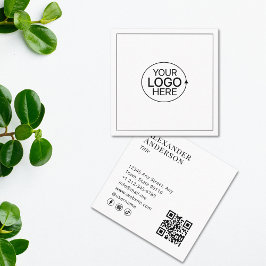 Svartvitt Lägg till Logotypen QR-kod Social-media Fyrkantigt Visitkort