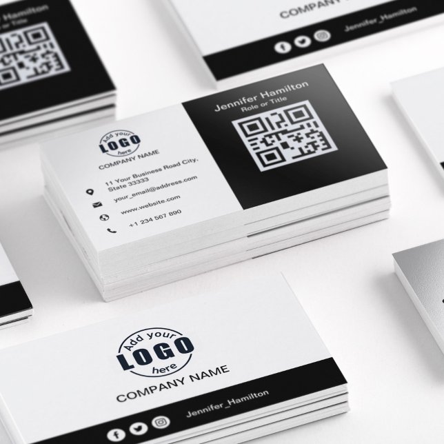 Svartvitt lägg till QR-koden Standard Visitkort (Skapare uppladdad)
