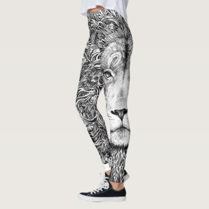 Svartvitt lejont fodrar konstdamasker leggings