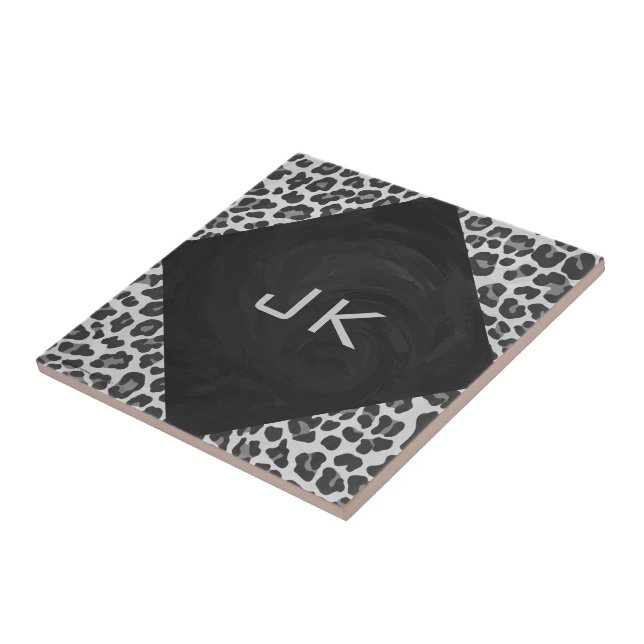 Svartvitt Leopardtryck för Monogram Kakelplatta (Sidan)