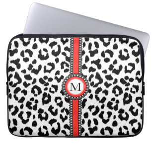 svartvitt leopardtryck med monogramen laptop fodral