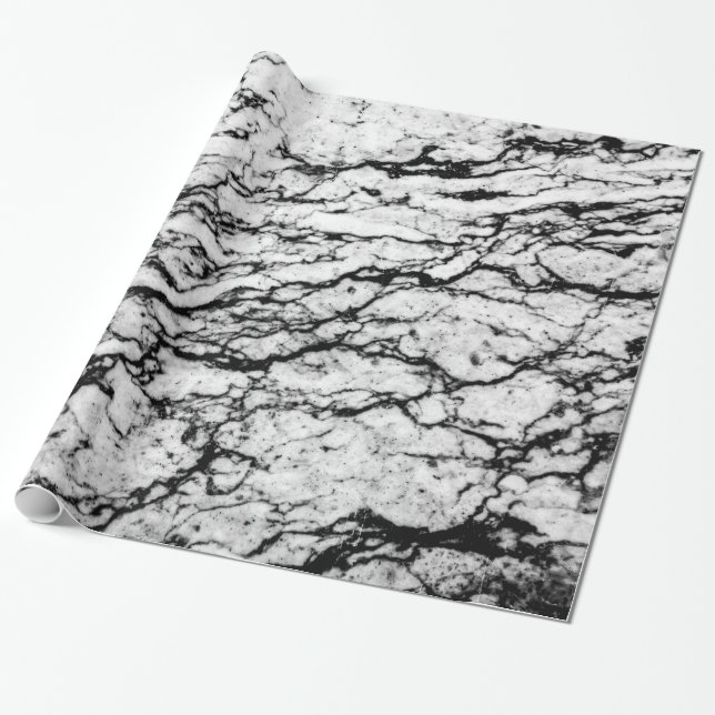 Svartvitt marmorstenmönster presentpapper (Utrullad)