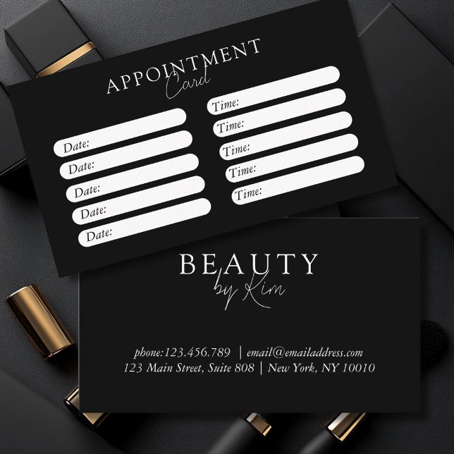 Svartvitt, Minimal Elegant, Salon Tidsbeställning Kort (White & Black, Minimal Elegant, Salon Appointment Card)