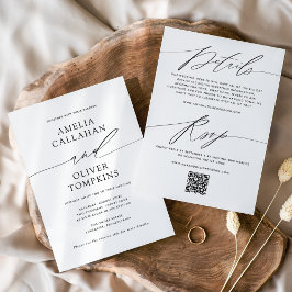 Svartvitt minimalistiskt Dubbla-sidigt Bröllop Inbjudningar