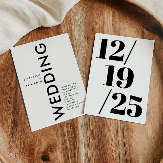 Svartvitt minimalistiskt enkelt fet Bröllop Inbjudningar (Skapare uppladdad)